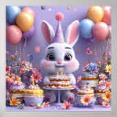Poster Adorable Lapin Célébrant Anniversaire (Devant)