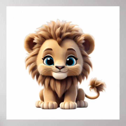 Poster Adorable Lion Cub Sitting Portrait Illustration (Devant)