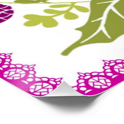 Poster Adorable Llama Bébé Blanc Avec Fuchsia Rose Vert (Coin)