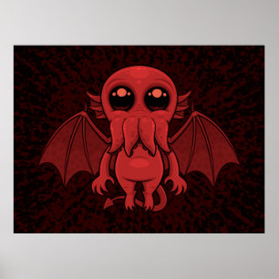 Poster Adorable Monstre de la mer de Cthulhu Rouge
