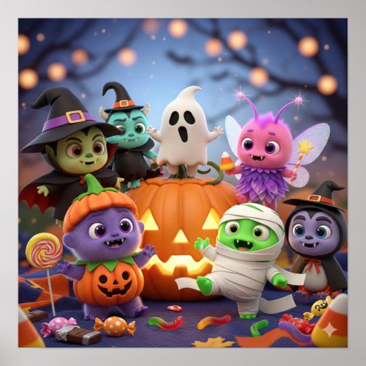 Poster Adorable monstres d'Halloween (Devant)