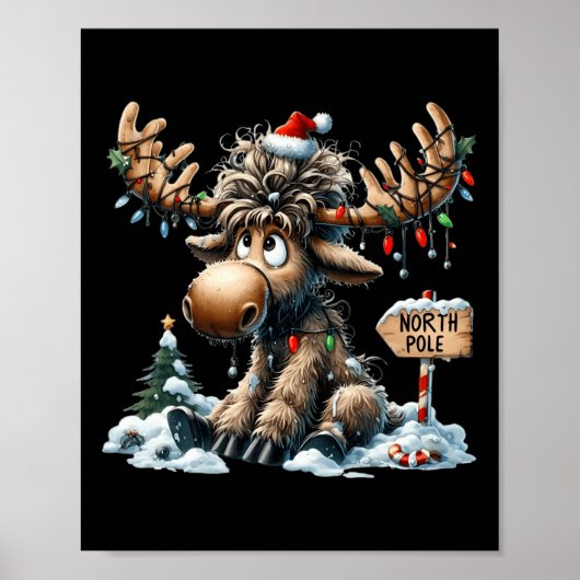 Poster Adorable Moose de Noël Joyeux Noël Hommes de Noël  (Devant)