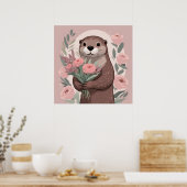 Poster Adorable Otter Boho Fleurs (Cuisine)
