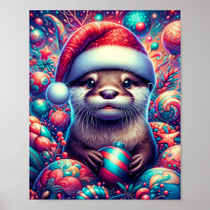 Poster Adorable Otter de Noël Festif