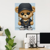 Poster Adorable Ours en Teddy en style Hip hop AI Art (Bureau à domicile)