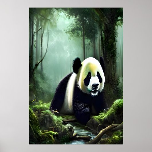 Poster Adorable Panda dans la forêt profonde | AI Art Pos (Devant)