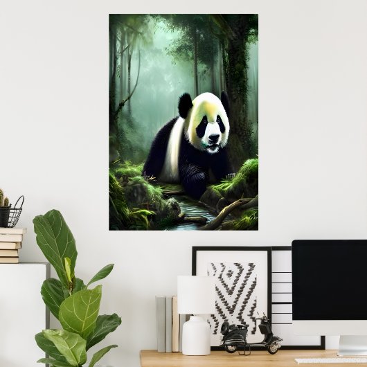 Poster Adorable Panda dans la forêt profonde | AI Art Pos (Bureau à domicile)