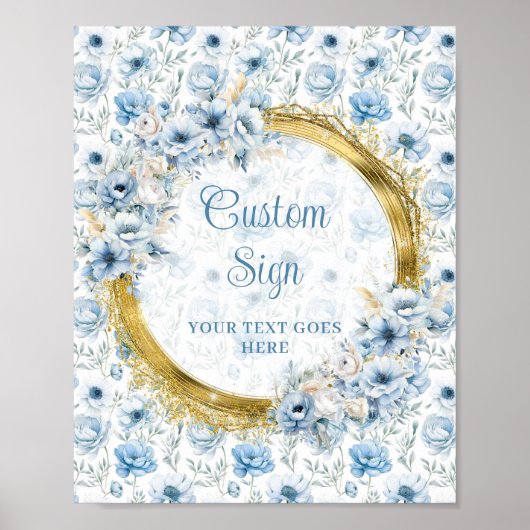 Poster Adorable pastel bleu fleurs or boho panneau person (Devant)