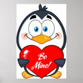 Poster Adorable Penguin Holding Be Mine Heart (Devant)