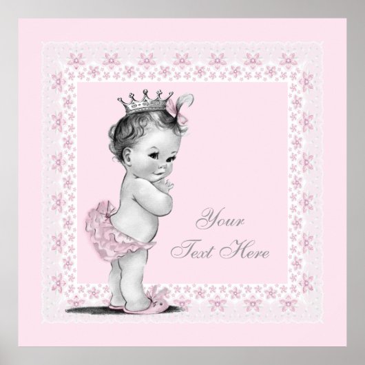 Poster Adorable Princesse rose Vintage bébé fille (Devant)