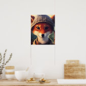 Poster Adorable Renard rouge en vêtements (Cuisine)