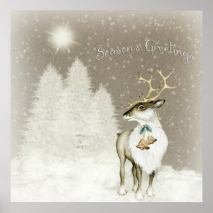 Poster Adorable renne rustique en hiver