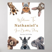 Poster Adorable Safari Animaux Anniversaire signe de bien (Devant)