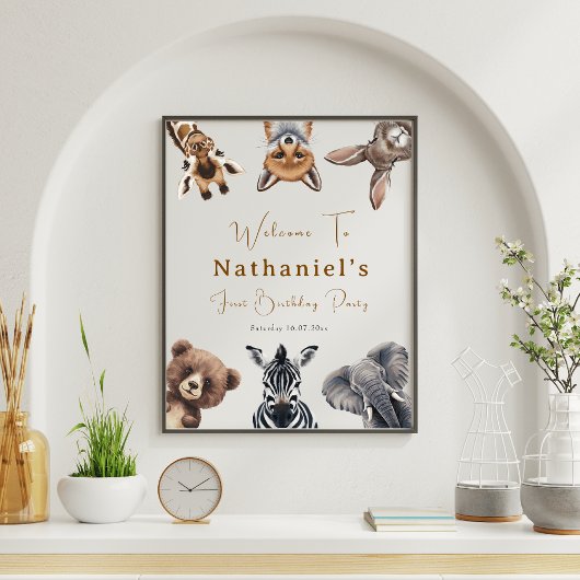 Poster Adorable Safari Animaux Anniversaire signe de bien