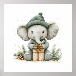 Poster adorable série de Noël animal bébé éléphant