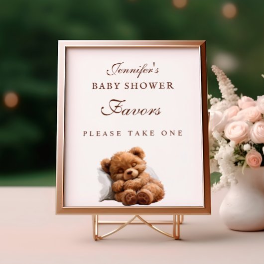 Poster Adorable Sleeping Teddy Bear Baby shower Faveurs S