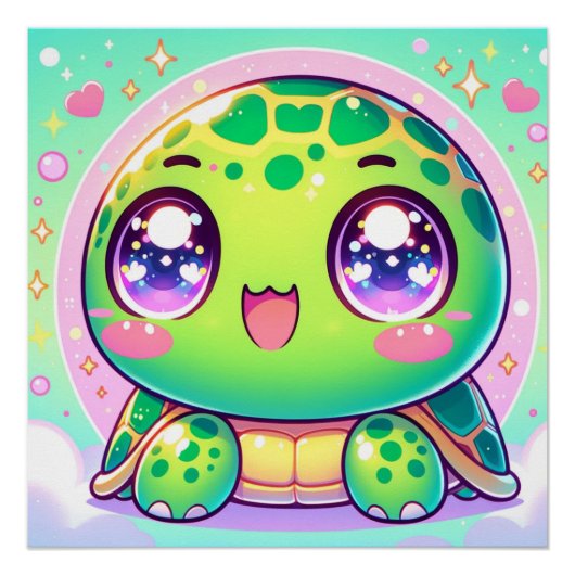 Poster Adorable Tortue Kawaii (Devant)
