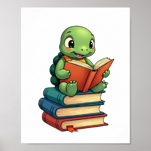 Poster Adorable Turtle Reading Books (3) (Devant)
