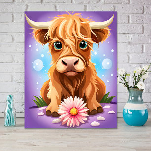 Poster Adorable Whimsical Scottish Highland Cow AI