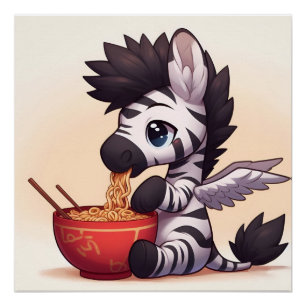 Poster Adorable Zebra Angel manger Ramen