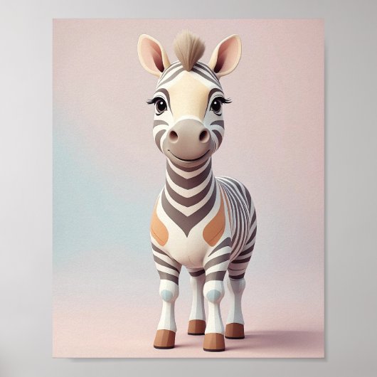 Poster Adorable Zebra - Safari Animal Nursery Wall Art (Devant)