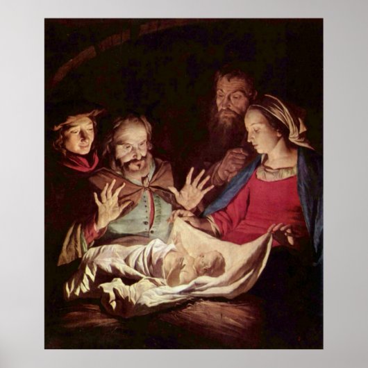 Poster Adoration des bergers par Gerard van Honthorst (Devant)