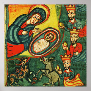 Poster ADORATION DES MAGI ,NATIVITÉ PRIMITIVE Noël