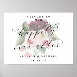 Poster Adore Floral Happily Ever After Wedding Sign