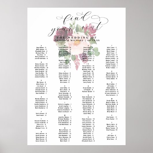 Poster Adore le Mariage alphabétique floral (Devant)
