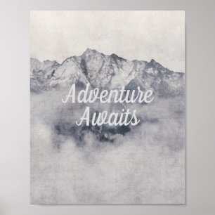 Poster Adventure Await Nature Misty Mountain Citation