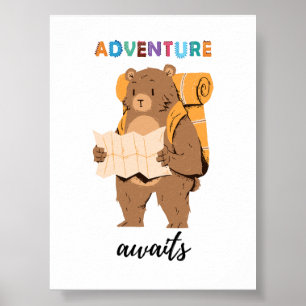 Poster Adventure Await Teddy Bear Explorer Kids