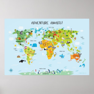 Poster Adventure Awaits World Map for Kids