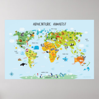 Poster Adventure Awaits World Map for Kids