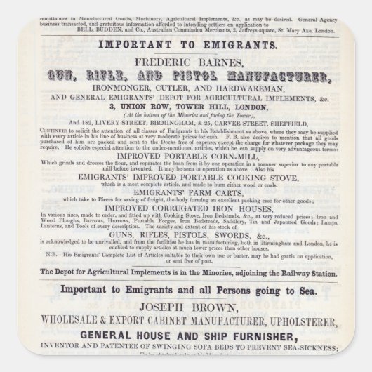 Poster adverteren emigratie vierkante sticker (Voorkant)