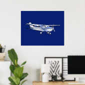 Poster Aéronef Chrome Cessna Silhouette Volant sur bleu (Bureau à domicile)