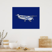 Poster Aéronef Chrome Cessna Silhouette Volant sur bleu (Cuisine)