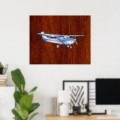 Poster Aéronef classique Chrome comme Cessna sur l'acajou (Bureau à domicile)