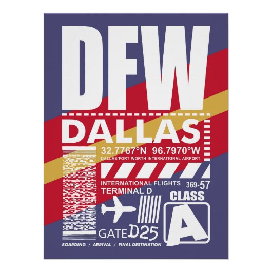 Poster Aéroport DFW de Dallas (Devant)