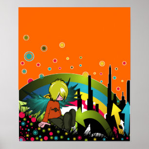Poster/afdruk: Emo-jongen onder gedempte regenboog Poster