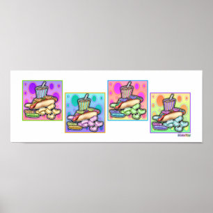 Poster, afdrukken - Pop Art Hot Dog met chips en e Poster