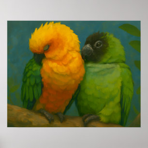 Poster Affection tropicale - Perroquets dans la lumière f