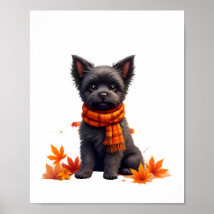 Poster Affenpinscher avec un cœur fait de feuilles d'auto
