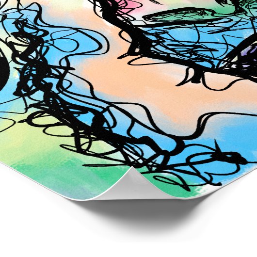 POSTER AFFICHAGE D'ART SCRIBBLE FACE RAINBOCE (Coin)