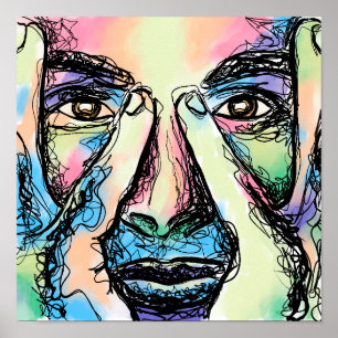 POSTER AFFICHAGE D'ART SCRIBBLE FACE RAINBOCE