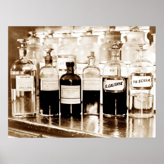 Poster Affichage de bouteilles apothécaires contenant des (Devant)