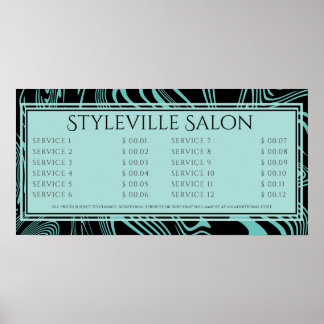 Poster Affichage des prix de service de salon de coiffure