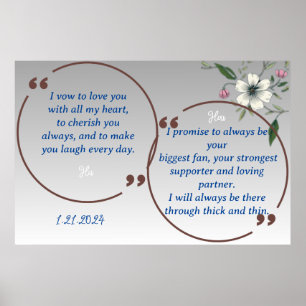 POSTER AFFICHAGE DES VOWS MARIAGE FLORAL BLEU GRADIENT
