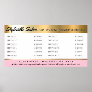 Poster Affichage du prix d'un service de salon de coiffur