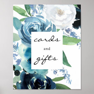 Poster affiche bleu bleu Dusty Floral 2 cartes et 
