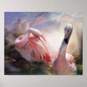 Poster Affiche/copie d'art d'aube de Flamant rose